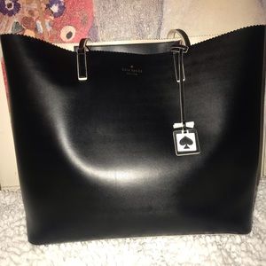 kate spade Black Smooth Leather Tote with Spade Charm